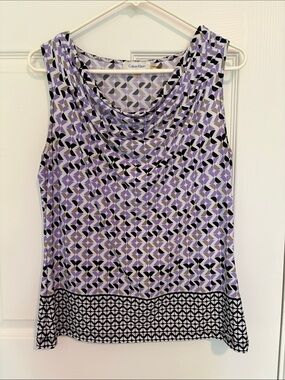 Calvin Klein Lavender and Black Geometric Cowl Neck Tank